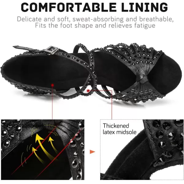 JUODVMP Women Rhinestone Ballroom Dance Shoes Latin Satin Salsa Performance Dance Shoes Model YCL429Black35 Heelsl429