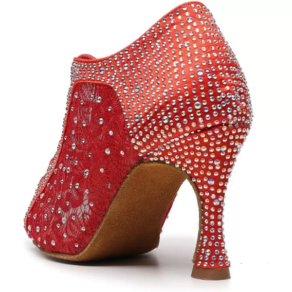 JUODVMP Women Rhinestone Dance Shoes Ballroom Latin Salsa Bachata Performance Dance Dancing Shoes QJW9001Qjw9001red33 Heelsuede Sole