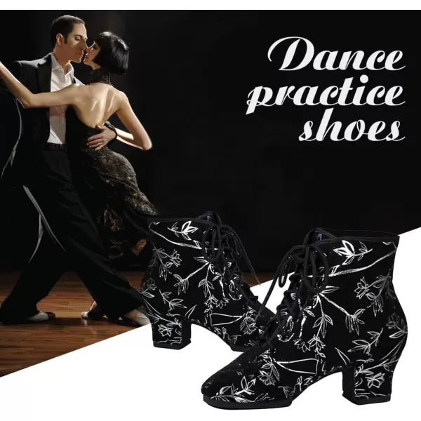 JUODVMP Women amp Men Latin Ballroom Dance Shoes Practice with Laceup Teaching Performance Modern Salsa Dancing BootsModel LHDGBNJB12heelblackrubber Solekcbd3