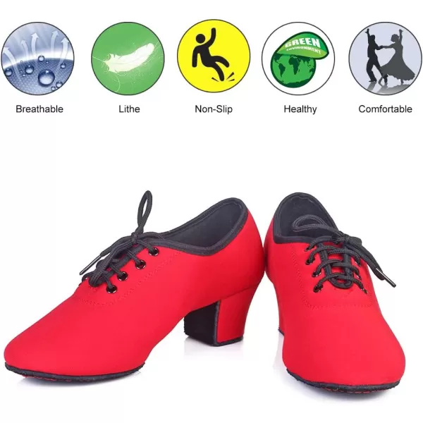 JUODVMP Womens Ballroom Dance Shoes ClosedToe Laceup SplitSole Salsa Professional Practice Low Heel Dance ShoesRedsuede Split Sole2heel