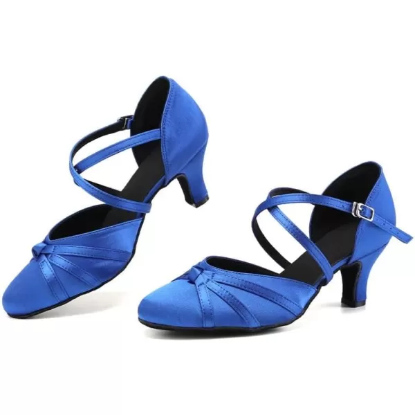 JUODVMP Womens Closed Toe Dance Heels Satin Latin Ballroom Dance Shoes for Wedding Party Model YCL189Blue236 Inchycl117