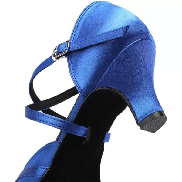 JUODVMP Womens Closed Toe Dance Heels Satin Latin Ballroom Dance Shoes for Wedding Party Model YCL189Blue236 Inchycl117