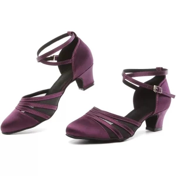 JUODVMP Womens Closed Toe Dance Heels Satin Latin Ballroom Dance Shoes for Wedding Party Model YCL189Purple175 Inchycl189