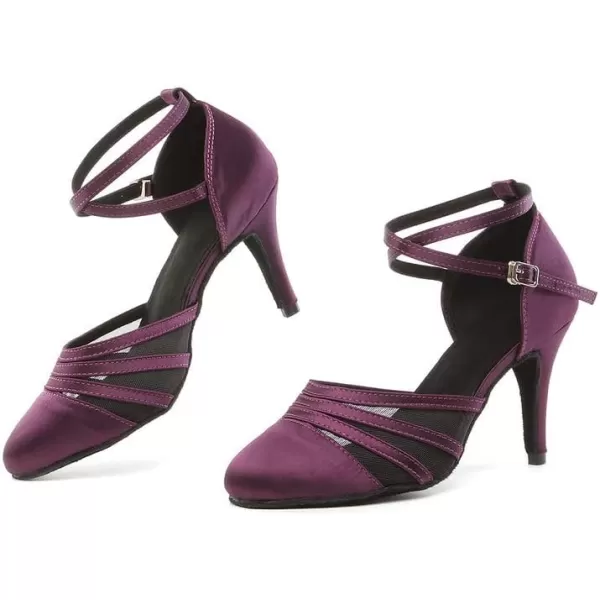 JUODVMP Womens Closed Toe Dance Heels Satin Latin Ballroom Dance Shoes for Wedding Party Model YCL189Purple33 Inchycl189