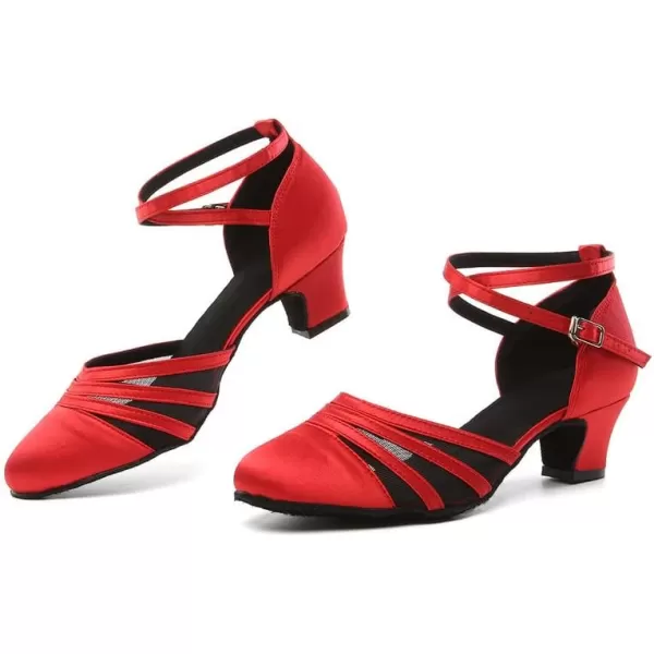 JUODVMP Womens Closed Toe Dance Heels Satin Latin Ballroom Dance Shoes for Wedding Party Model YCL189Red175 Inchycl189