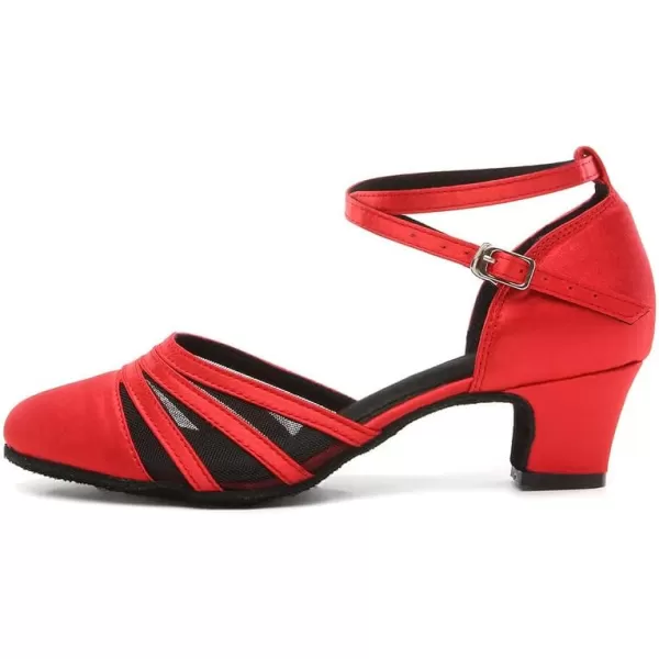 JUODVMP Womens Closed Toe Dance Heels Satin Latin Ballroom Dance Shoes for Wedding Party Model YCL189Red175 Inchycl189