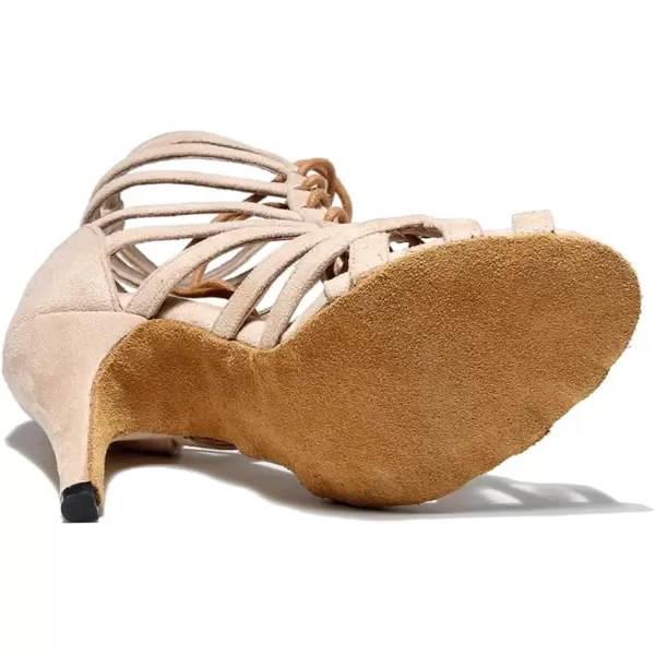 JUODVMP Womens Dance High Heels Open Toe Latin Salsa Tango Practice Ballroom Dance Shoes Model YCL543Qjw7219beige4heelsuede Sole