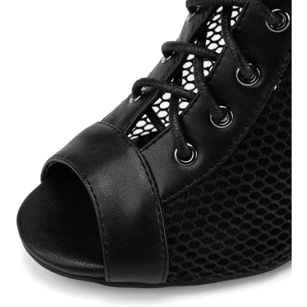 JUODVMP Womens Latin Dance Shoes Open toe Mesh Salsa Tango Practice Ballroom Dance BootsK99black37heelrubber Sole