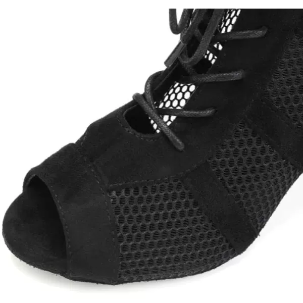 JUODVMP Womens Latin Dance Shoes Open toe Mesh Salsa Tango Practice Ballroom Dance BootsYcl446black33heelsuede Sole