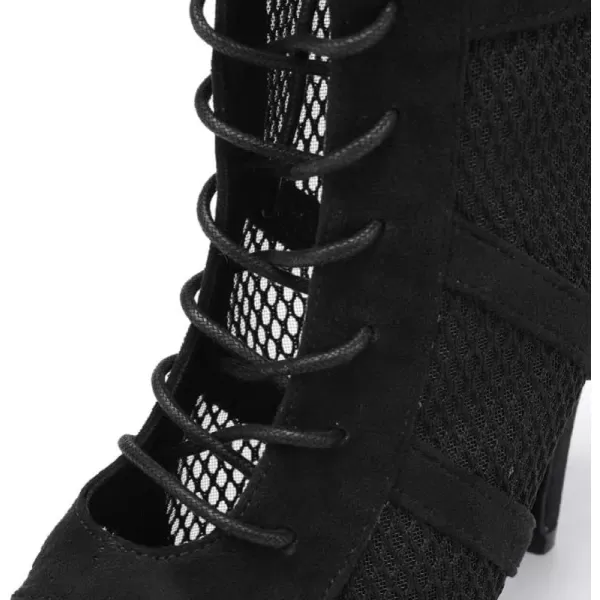 JUODVMP Womens Latin Dance Shoes Open toe Mesh Salsa Tango Practice Ballroom Dance BootsYcl446black33heelsuede Sole