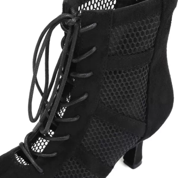 JUODVMP Womens Latin Dance Shoes Open toe Mesh Salsa Tango Practice Ballroom Dance BootsYcl446black3heelsuede Sole