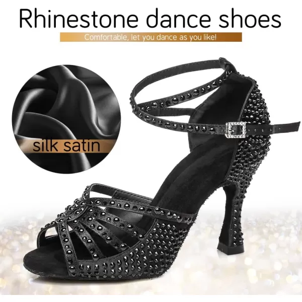 JUODVMP Womens Latin Dance Shoes Rhinestones Satin Ballroom Dancing Shoes Salsa Professional Dance ShoesL430black35 Inch Heel