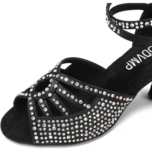 JUODVMP Womens Latin Dance Shoes Rhinestones Satin Ballroom Dancing Shoes Salsa Professional Dance ShoesL430blackcz3 Inch Heel