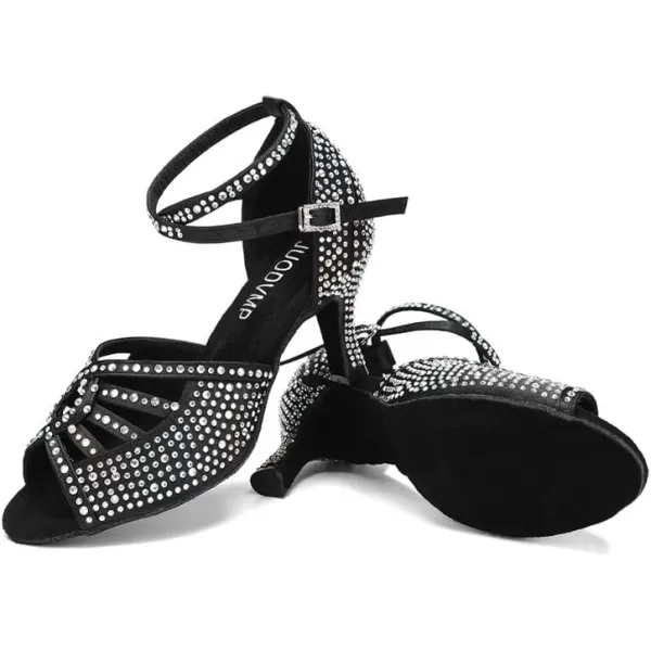 JUODVMP Womens Latin Dance Shoes Rhinestones Satin Ballroom Dancing Shoes Salsa Professional Dance ShoesL430blackcz3 Inch Heel