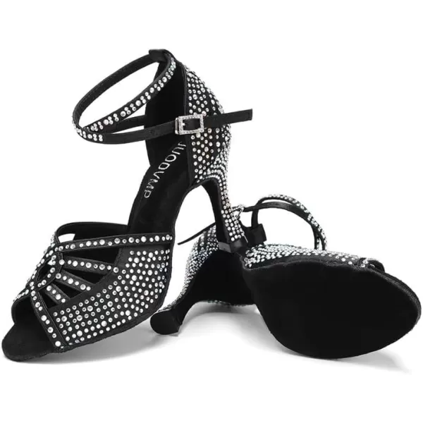 JUODVMP Womens Latin Dance Shoes Rhinestones Satin Ballroom Dancing Shoes Salsa Professional Dance ShoesL430blackcz35 Inch Heel