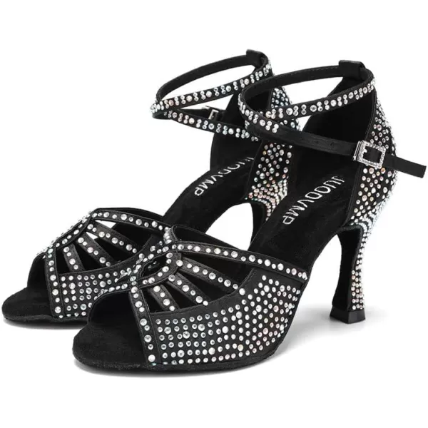 JUODVMP Womens Latin Dance Shoes Rhinestones Satin Ballroom Dancing Shoes Salsa Professional Dance ShoesL430blackcz35 Inch Heel