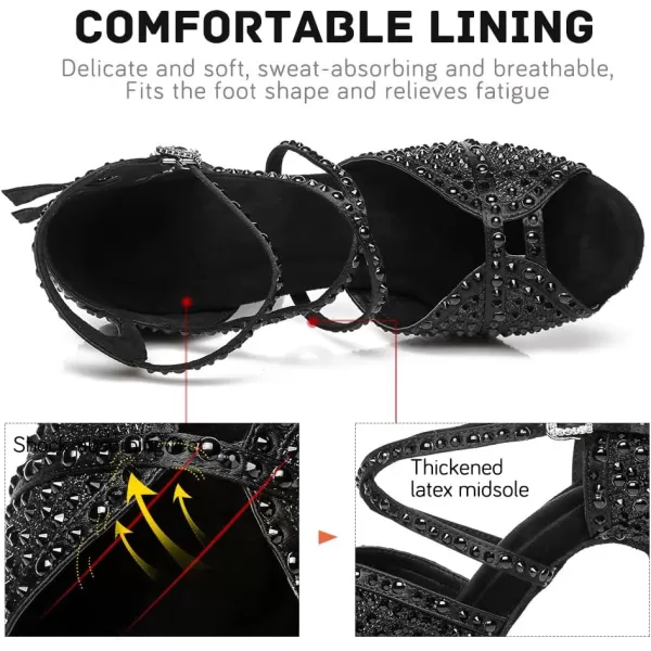 JUODVMP Womens Latin Dance Shoes Rhinestones Satin Ballroom Dancing Shoes Salsa Professional Dance ShoesL432black35 Heel