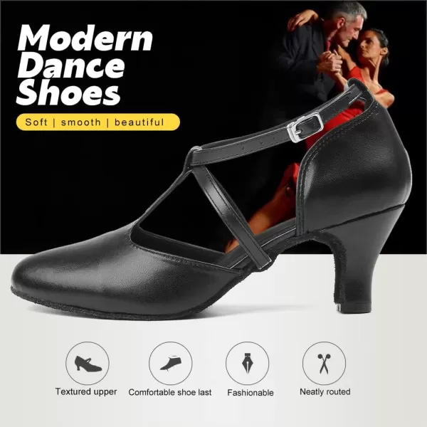 JUODVMP Womens Professional Latin Ballroom Dance Shoes Closed Toe Ladies TStrap Modern Dance Pump Shoes Model YCL272Black236inch Heelsl272