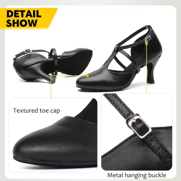 JUODVMP Womens Professional Latin Ballroom Dance Shoes Closed Toe Ladies TStrap Modern Dance Pump Shoes Model YCL272Black3inch Heelsl272