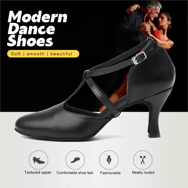 JUODVMP Womens Professional Latin Ballroom Dance Shoes Closed Toe Ladies TStrap Modern Dance Pump Shoes Model YCL272Black3inch Heelsl272