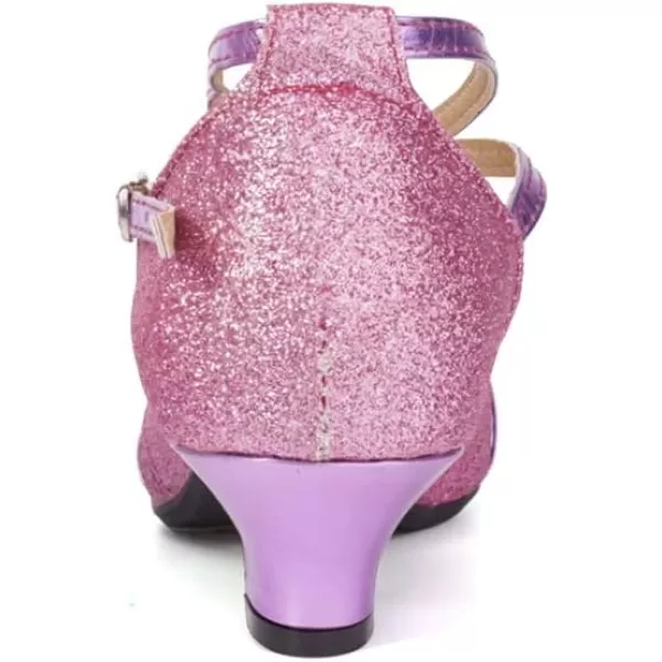 JUODVMP Womens Satin Decorated with Glitter Straps Peep Toe Cross Ankle Strap Latin Salsa Ballroom Practicing Shoes Model DY0813 Heelpurplesuede Soledy08