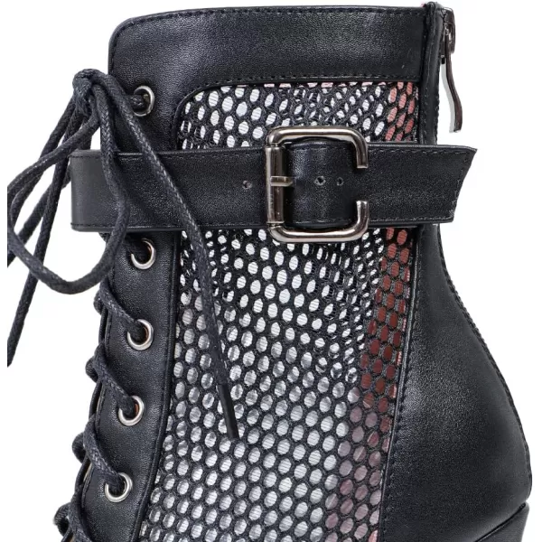 Womens Mesh Stitched Leather Cross Lacing Tall Ballroom Shoes Latin Salsa Jazz Performence ShoesModel K92Blackleather Upper37heelsuede Solek92