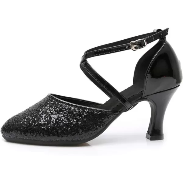 JUODVMP Closed Toe Ballroom Dance Shoes Low Heel Character Shoes Dancing Pump For Women and GirlsDY1157cm Blackrubber Soledy115