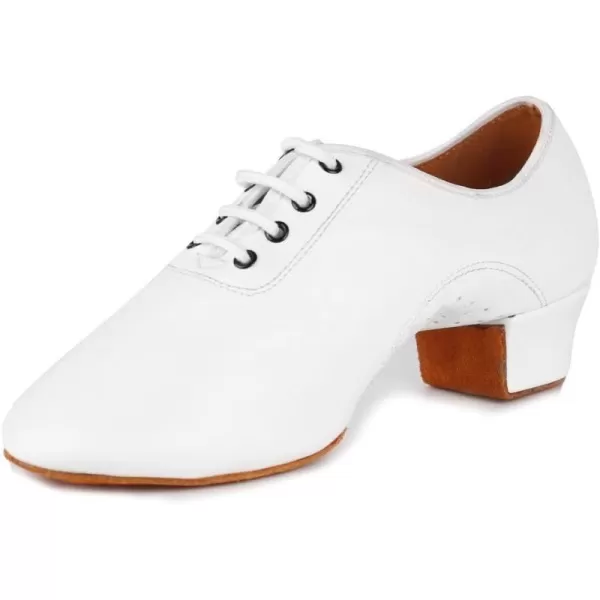 JUODVMP Laceup Professional Latin Dance Shoes Ballroom Modern Jazz Tango Waltz Salsa Leather Shoes for Men Low HeelModel WLL5182White