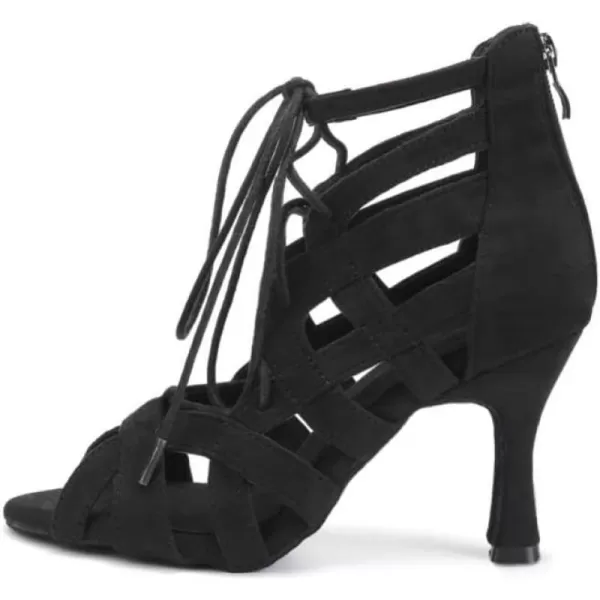 JUODVMP Women Latin Dance Shoes Crossstrap Stiletto Heel Opentoe Ballroom ChaCha Dance Shoes Model YCL552Qjw7208black33 Heelsuede Sole