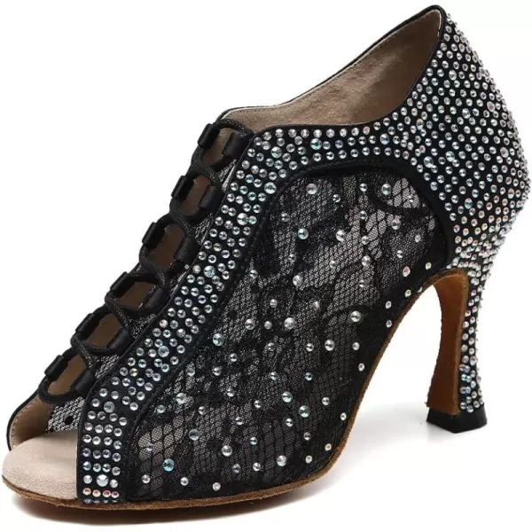 JUODVMP Women Rhinestone Dance Shoes Ballroom Latin Salsa Bachata Performance Dance Dancing Shoes QJW9001Qjw9001black33 Heelsuede Sole