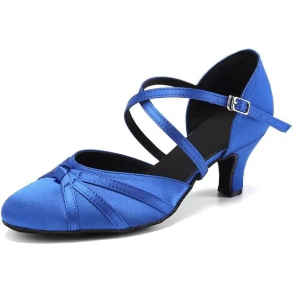 JUODVMP Womens Closed Toe Dance Heels Satin Latin Ballroom Dance Shoes for Wedding Party Model YCL189Blue236 Inchycl117