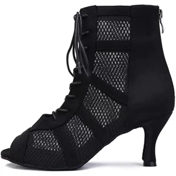 JUODVMP Womens Latin Dance Shoes Open toe Mesh Salsa Tango Practice Ballroom Dance BootsYcl446black3heelsuede Sole