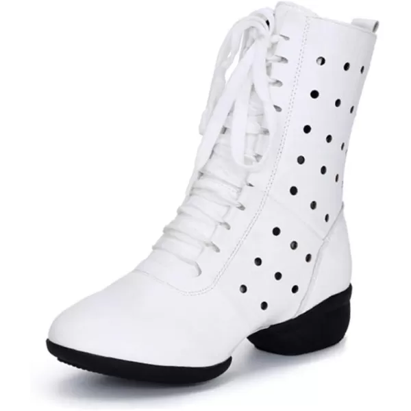 JUODVMP Womens Modern Jazz Dance Shoes Leather Professional Ballroom Salsa Practice Performance Dance ShoesModel YMJ1816White