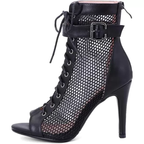 Womens Mesh Stitched Leather Cross Lacing Tall Ballroom Shoes Latin Salsa Jazz Performence ShoesModel K92Blackleather Upper37heelsuede Solek92