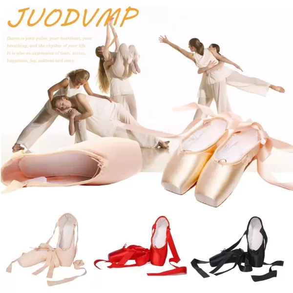 JUODVMP Ballet Pointe Shoes for Girls and Women SatinCanvas Professional Ballet Dance Shoes with Ribbon and Toe PadsModel TJZJBLBlackdg