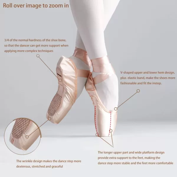 JUODVMP Ballet Pointe Shoes for Girls and Women SatinCanvas Professional Ballet Dance Shoes with Ribbon and Toe PadsModel TJZJBLPink