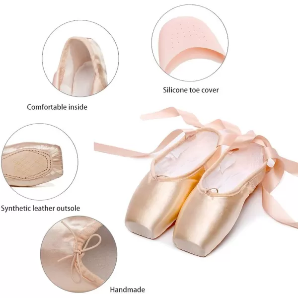 JUODVMP Ballet Pointe Shoes for Girls and Women SatinCanvas Professional Ballet Dance Shoes with Ribbon and Toe PadsModel TJZJBLPink