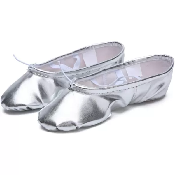 JUODVMP Leather Ballet Slippers Dance Shoes Girls SplitSole Gymnastics Yoga Shoes for Toddler Kid Model CMJJYBLSilver1