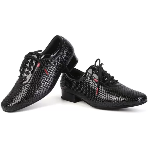 JUODVMP Mens Latin Dance Shoes Breathable 1 Standard Heel Leather Ballroom Tango Dancing Shoes Model 401Blacklhd401rubber Sole