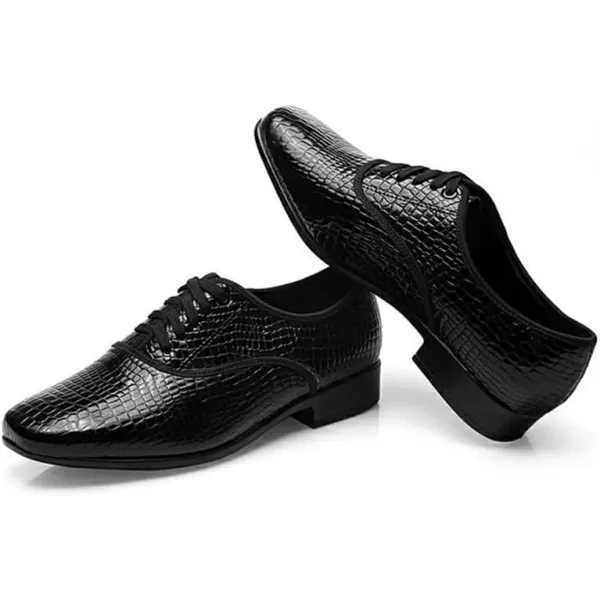 JUODVMP Mens Latin Dance Shoes Breathable 1 Standard Heel Leather Ballroom Tango Dancing Shoes Model 401Blacklhdstwrubber Sole