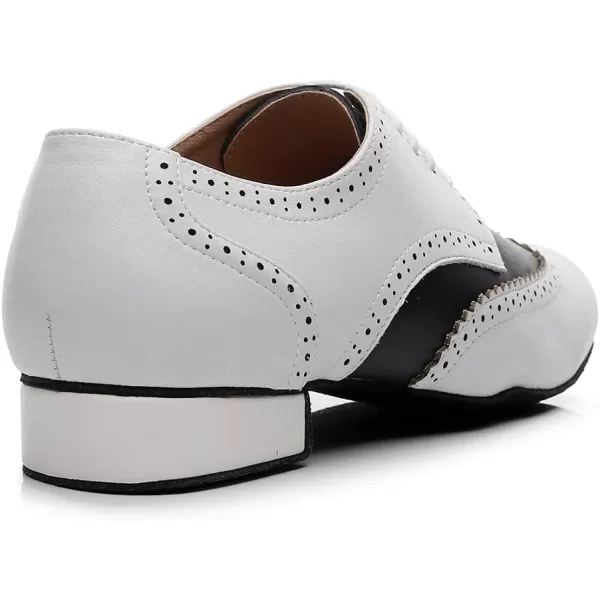 JUODVMP Mens Latin Dance Shoes Breathable 1 Standard Heel Leather Ballroom Tango Dancing Shoes Model 401Qjw9012whitesuede Full Sole