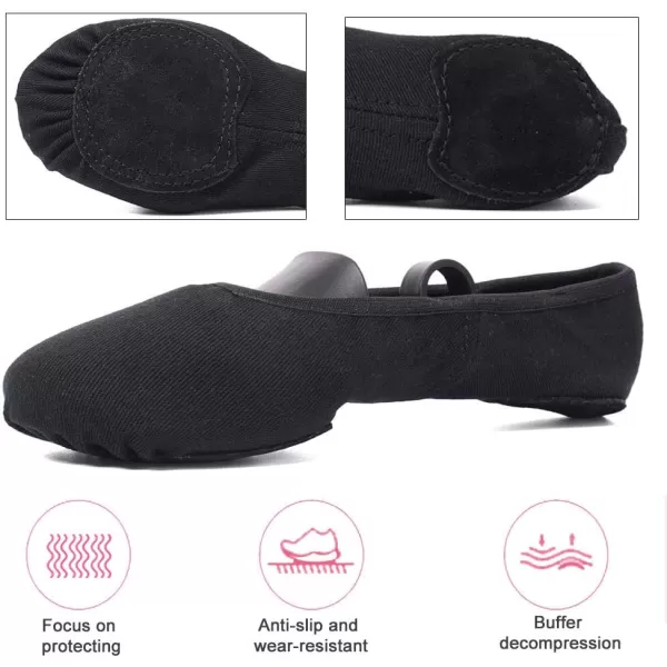 JUODVMP Stretch Canvas Ballet Shoes for GirlsToddlersKidsWomen Ballet Slippers Ballet Flats Yoga Dance ShoesModel TJBLBlack