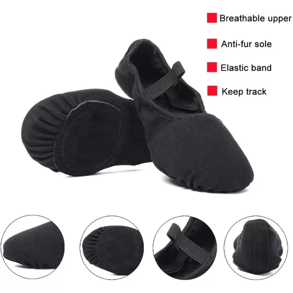 JUODVMP Stretch Canvas Ballet Shoes for GirlsToddlersKidsWomen Ballet Slippers Ballet Flats Yoga Dance ShoesModel TJBLBlack