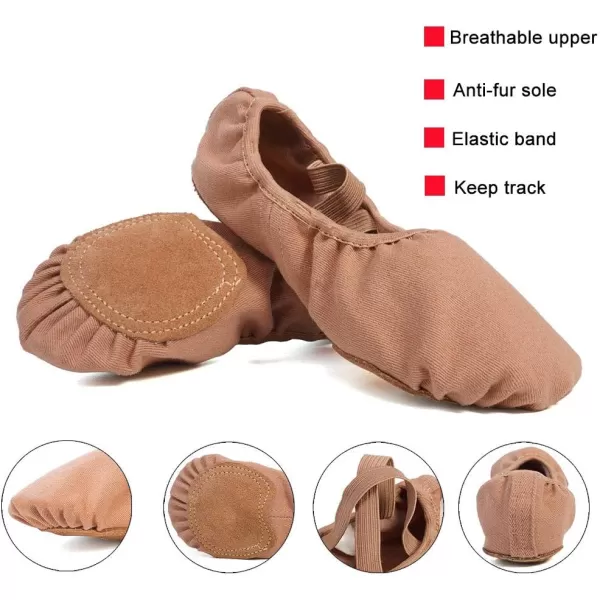 JUODVMP Stretch Canvas Ballet Shoes for GirlsToddlersKidsWomen Ballet Slippers Ballet Flats Yoga Dance ShoesModel TJBLBrown