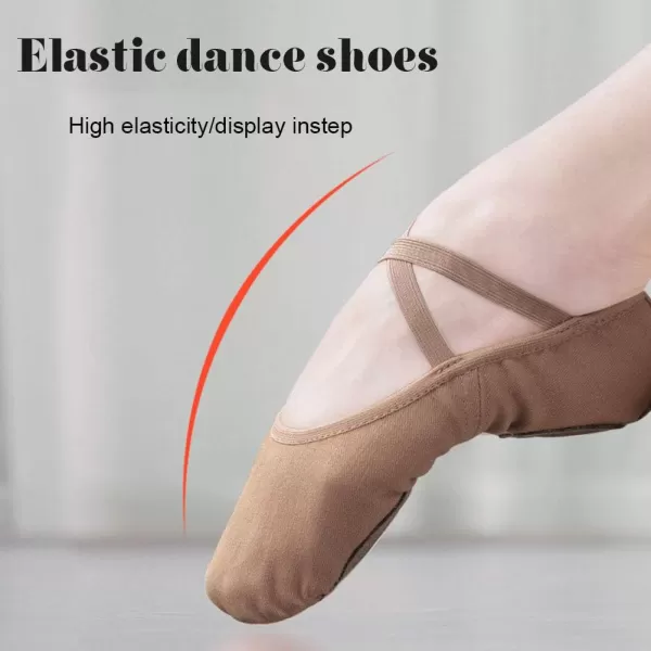 JUODVMP Stretch Canvas Ballet Shoes for GirlsToddlersKidsWomen Ballet Slippers Ballet Flats Yoga Dance ShoesModel TJBLBrown