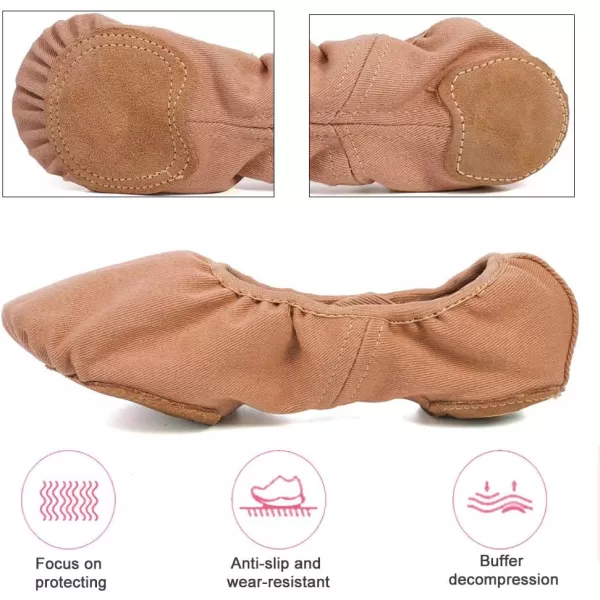 JUODVMP Stretch Canvas Ballet Shoes for GirlsToddlersKidsWomen Ballet Slippers Ballet Flats Yoga Dance ShoesModel TJBLBrown