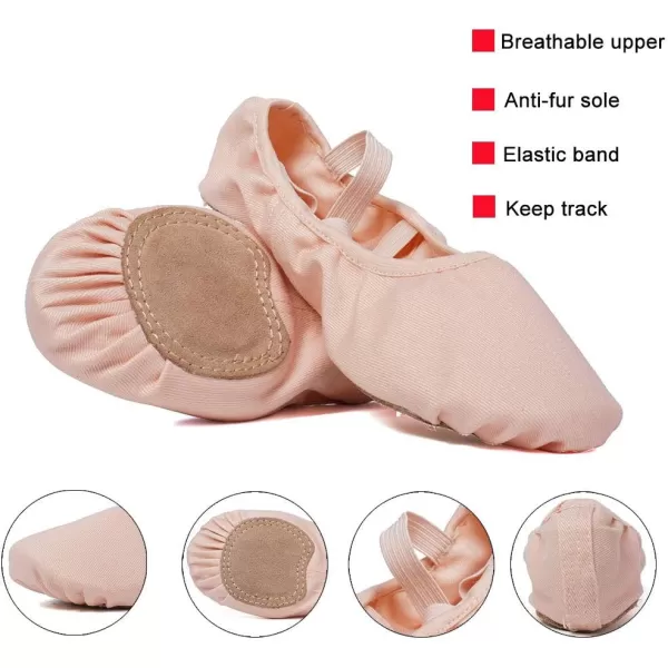 JUODVMP Stretch Canvas Ballet Shoes for GirlsToddlersKidsWomen Ballet Slippers Ballet Flats Yoga Dance ShoesModel TJBLPink