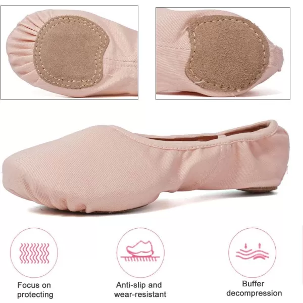 JUODVMP Stretch Canvas Ballet Shoes for GirlsToddlersKidsWomen Ballet Slippers Ballet Flats Yoga Dance ShoesModel TJBLPink