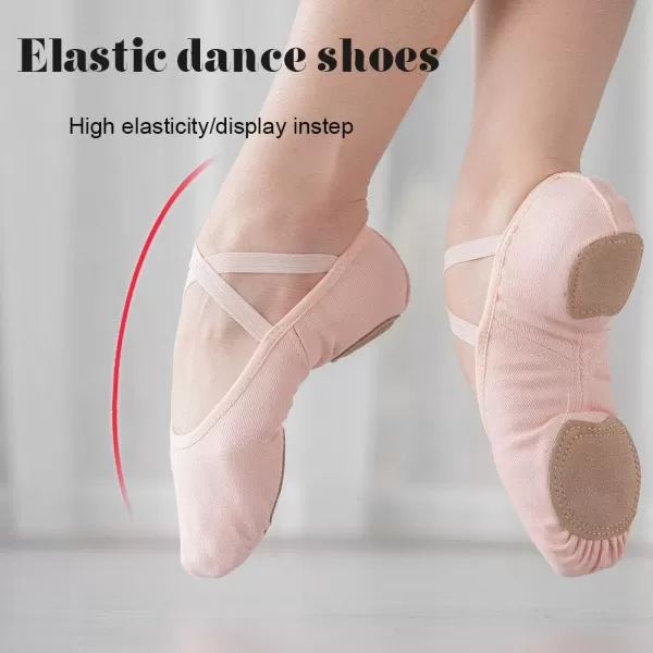 JUODVMP Stretch Canvas Ballet Shoes for GirlsToddlersKidsWomen Ballet Slippers Ballet Flats Yoga Dance ShoesModel TJBLPink