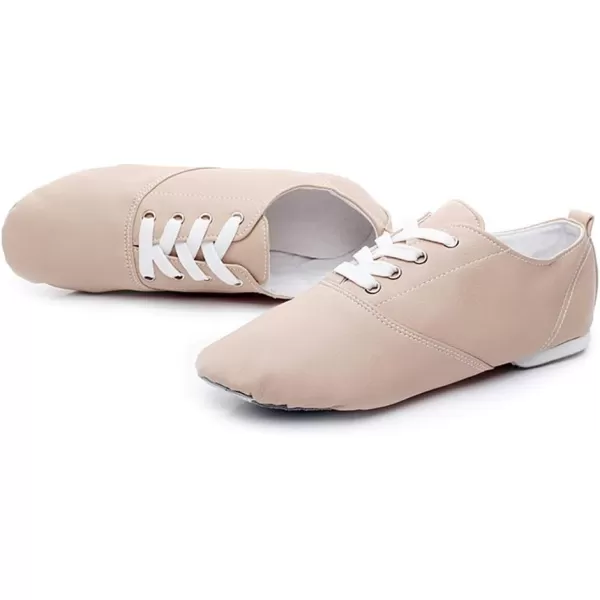 JUODVMP Womens Leather Upper and Suede Split Sole Jazz Ballet Yoga Dance ShoesModel TJDBPUFBJSBeige